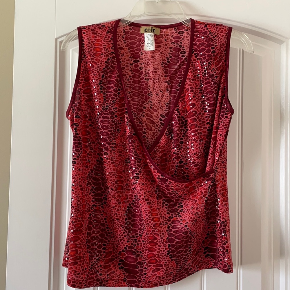 NWOT Coin Sparkle Faux Wrap Top